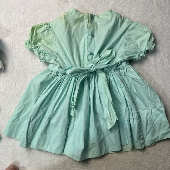 Vtg Baby Girls Dress 3-6 Months Blue Lace Lot Pinafore Gingham Collared 60s - Picture 7 of 7